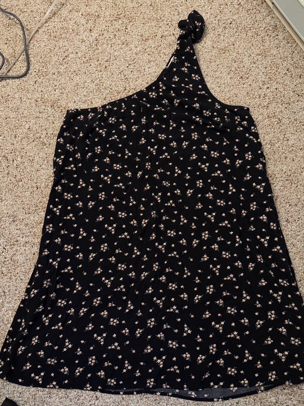 American Eagle Outfitters Black One-Shoulder Mini Dress with Cream Floral Print